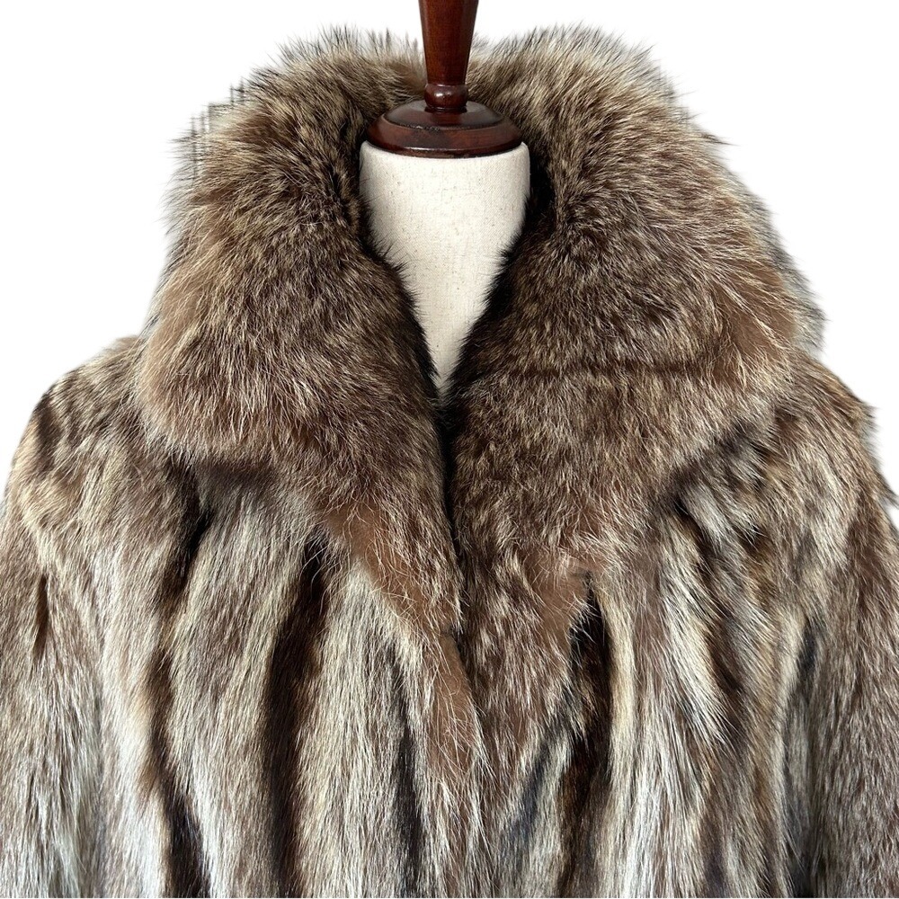 Gale Krista RACCOON Fur Coat Women's M Brown Full Length Dress Jacket 48" Long